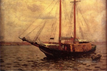 木材船の自然主義的な海の風景 トーマス・ポロック・アンシュツ Oil Paintings